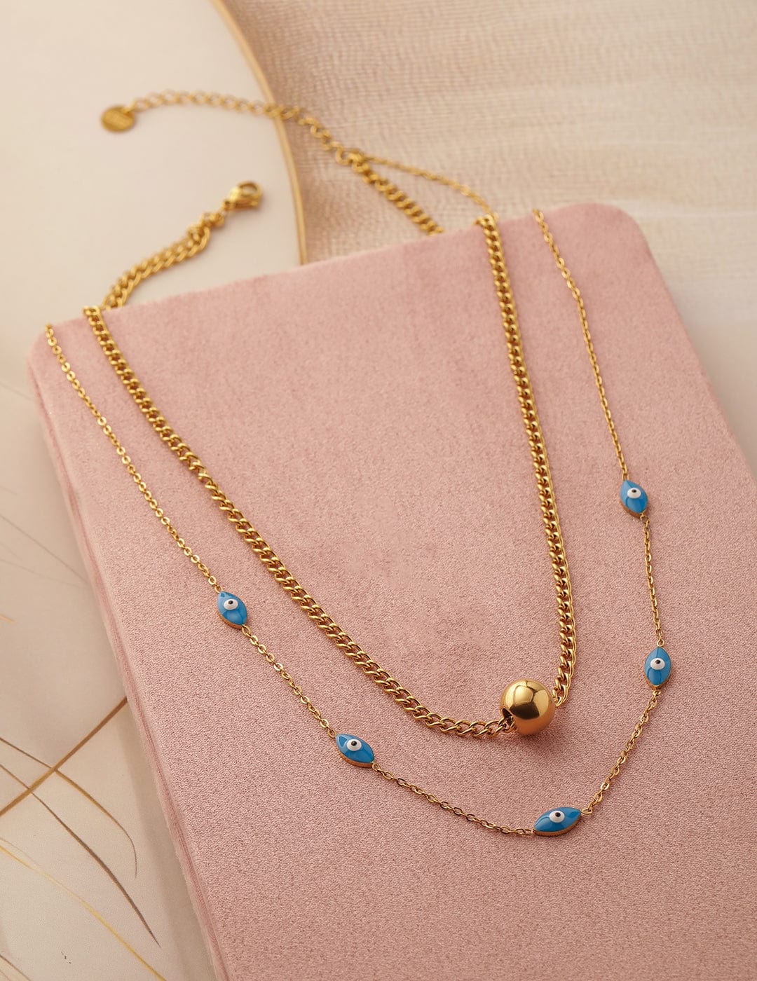 18K Gold-Plated Stainless Steel Tarnish-Free Waterproof Evil Eye Layered Necklace