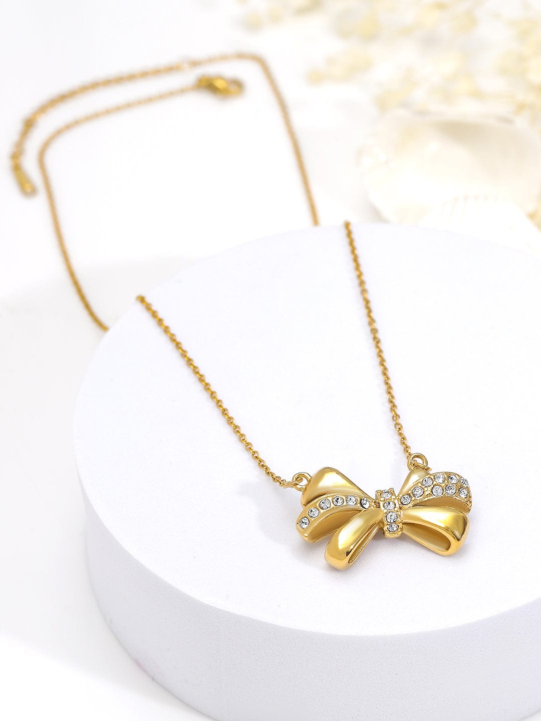 Rubans Voguish 18K Gold Plated Stainless Steel Tarnish-Free Waterproof Bow Pendant Necklace