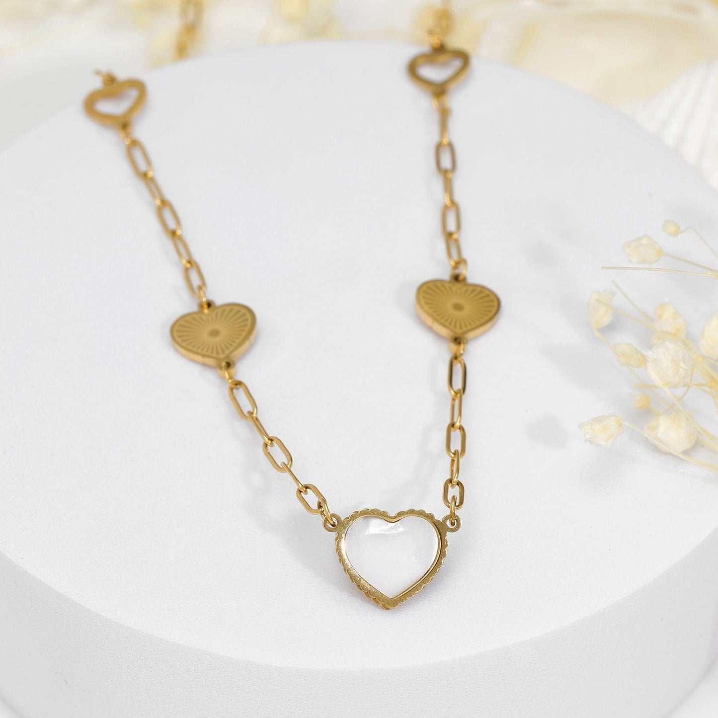 18KT Gold Plated Stainless Steel Tarnish-Free Waterproof Heart Link Necklace