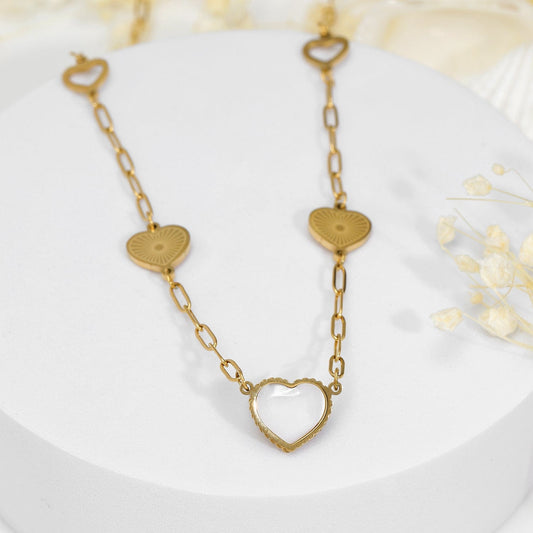 18KT Gold Plated Stainless Steel Tarnish-Free Waterproof Heart Link Necklace