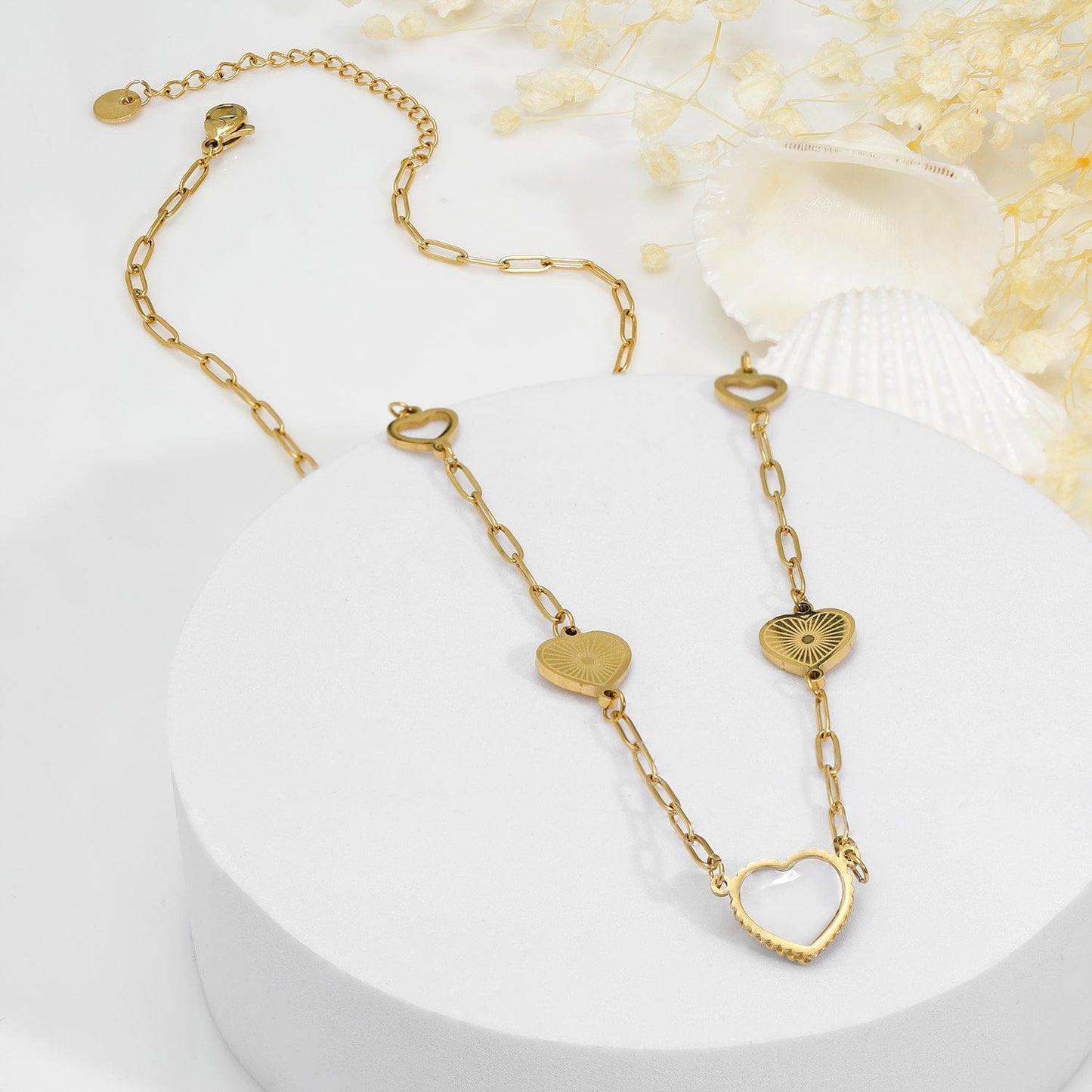 18KT Gold Plated Stainless Steel Tarnish-Free Waterproof Heart Link Necklace