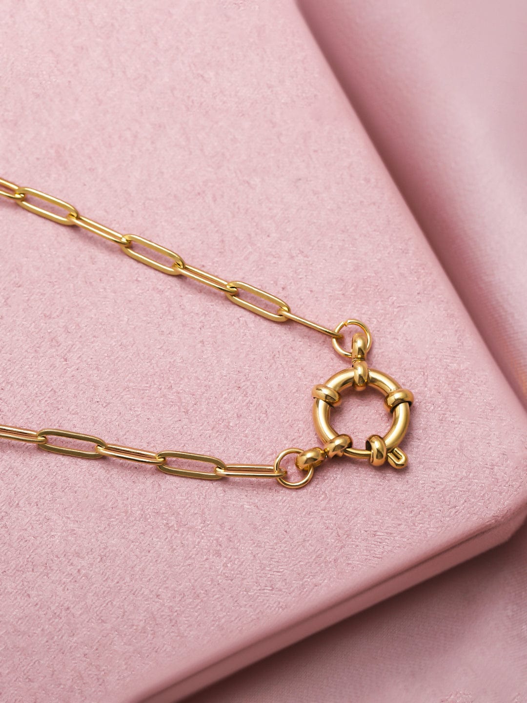 22K Gold Plated Stainless Steel Tarnish-Free Waterproof Chain Necklace with Round Clasp