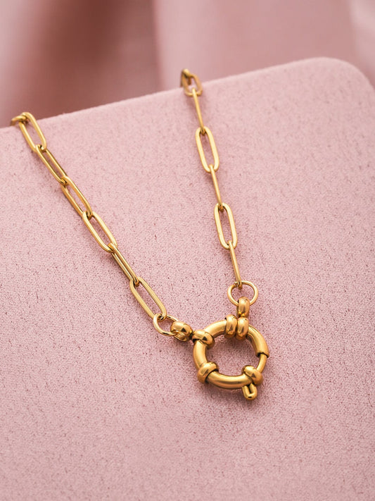 22K Gold Plated Stainless Steel Tarnish-Free Waterproof Chain Necklace with Round Clasp