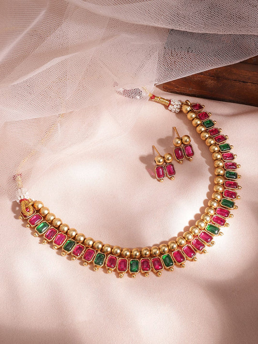 22KT Gold-Plated Stone-Studded Necklace Set