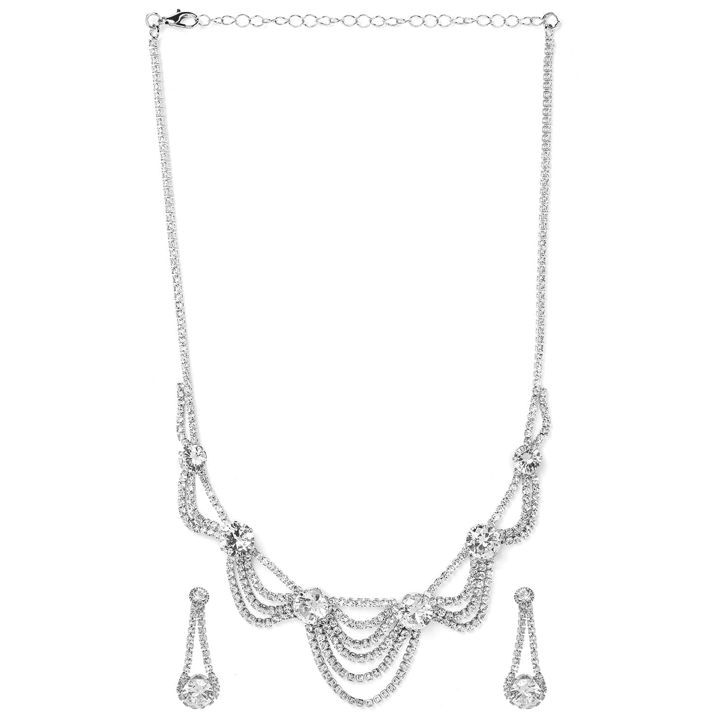 Rhodium Plated AD & Cubic Zirconia Studded Layered Statement Necklace Set