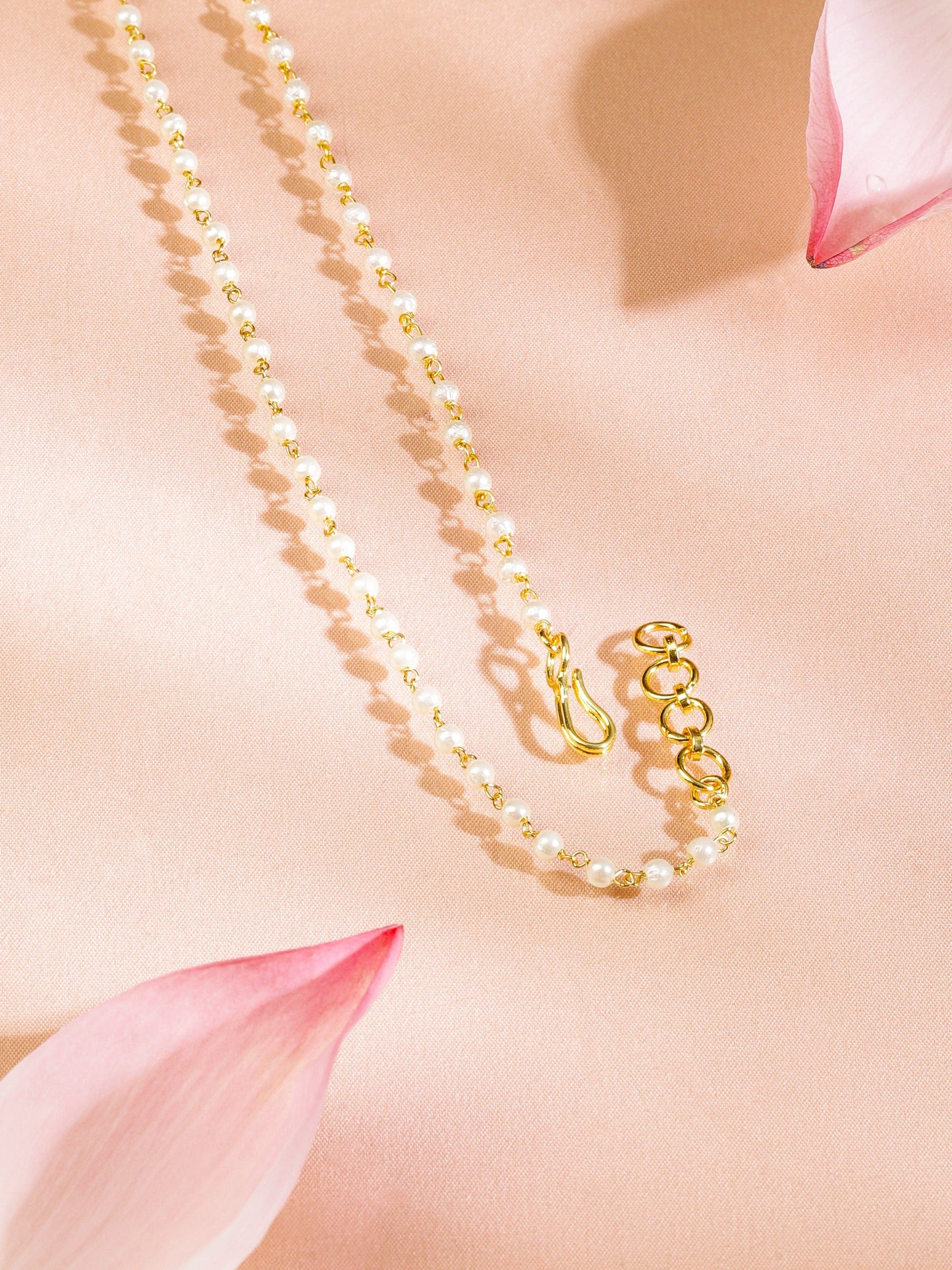 Rubans 18K Gold-Plated Pearl Beaded Necklace with Kundan Pendant and Golden Drop Detailing