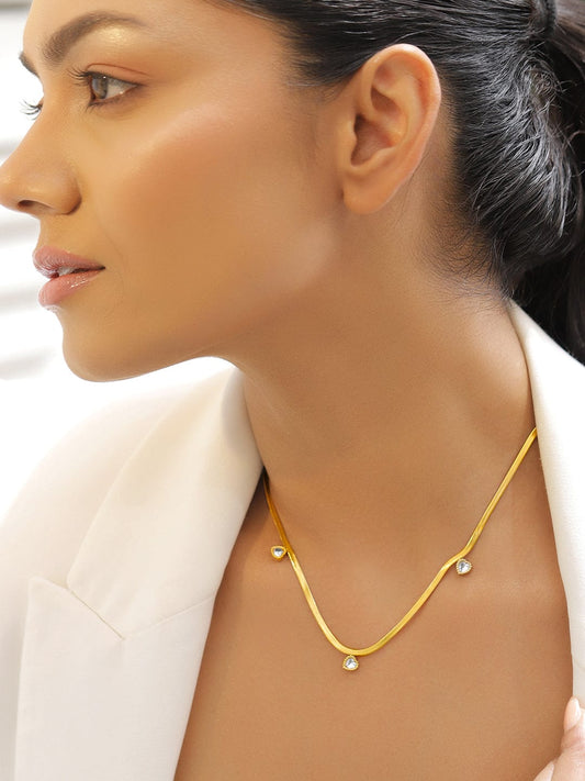 Rubans Voguish 18K Gold-Plated Stainless Steel Tarnish-Free Waterproof AD Studded Heart Charm Necklace