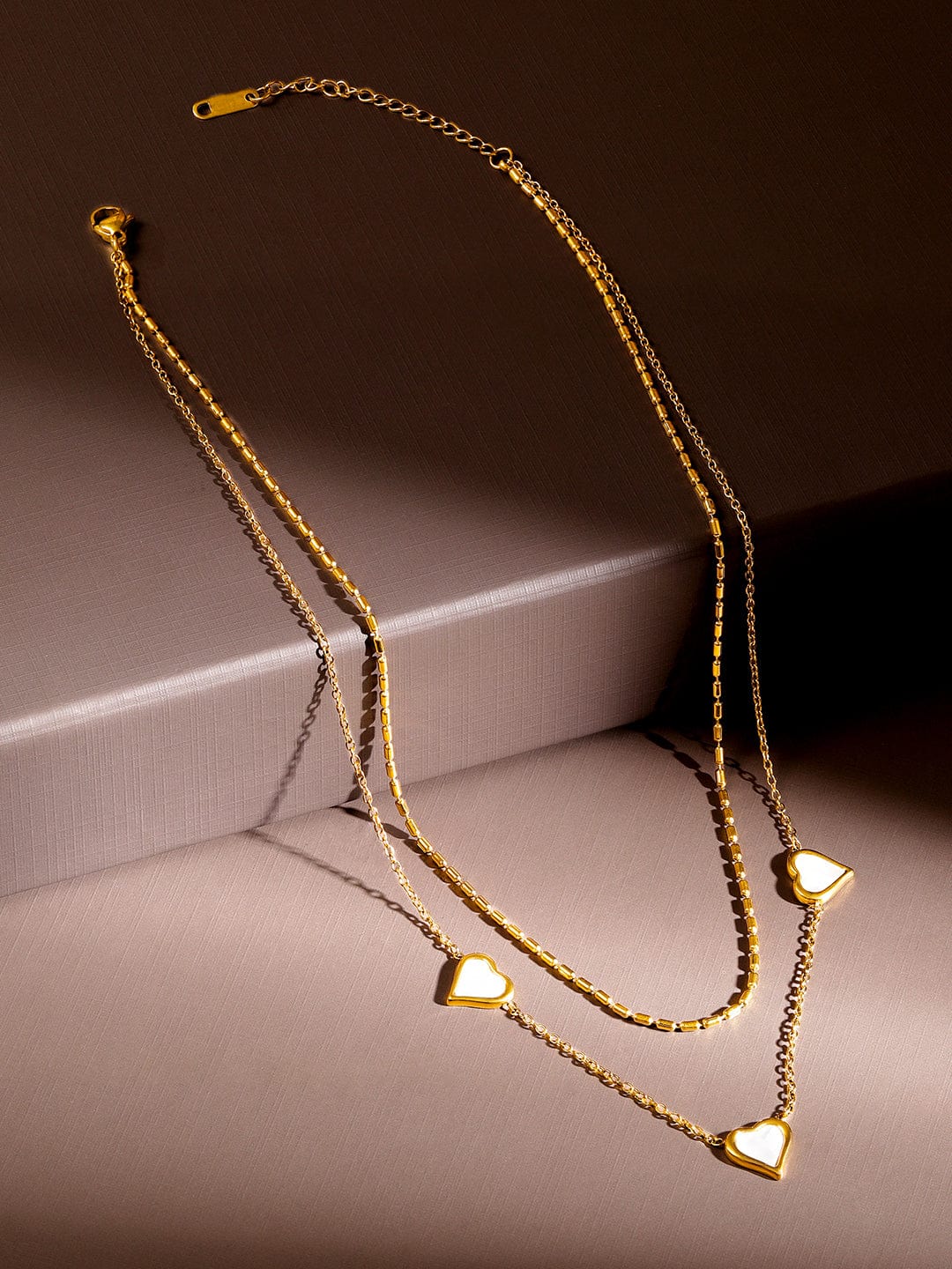 Rubans 18K Gold-Plated Stainless Steel Tarnish-Free Waterproof Enamel Heart Layer Necklace