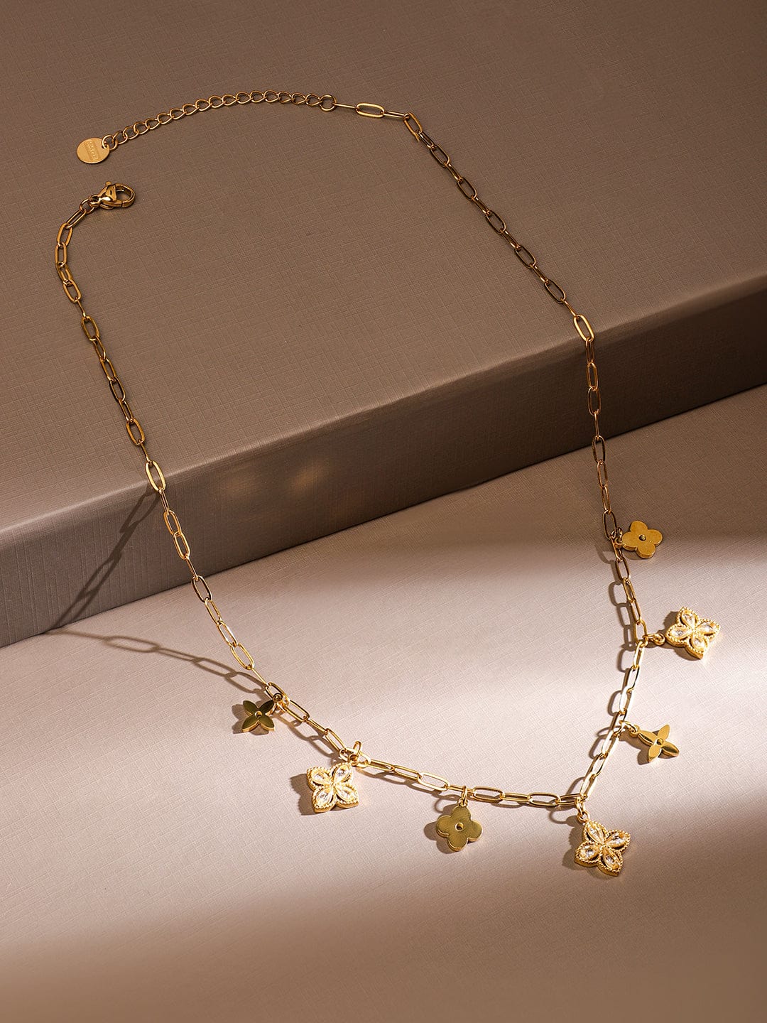 Rubans 18K Gold-Plated Stainless Steel Tarnish-Free Waterproof Floral Charm Chain Necklace