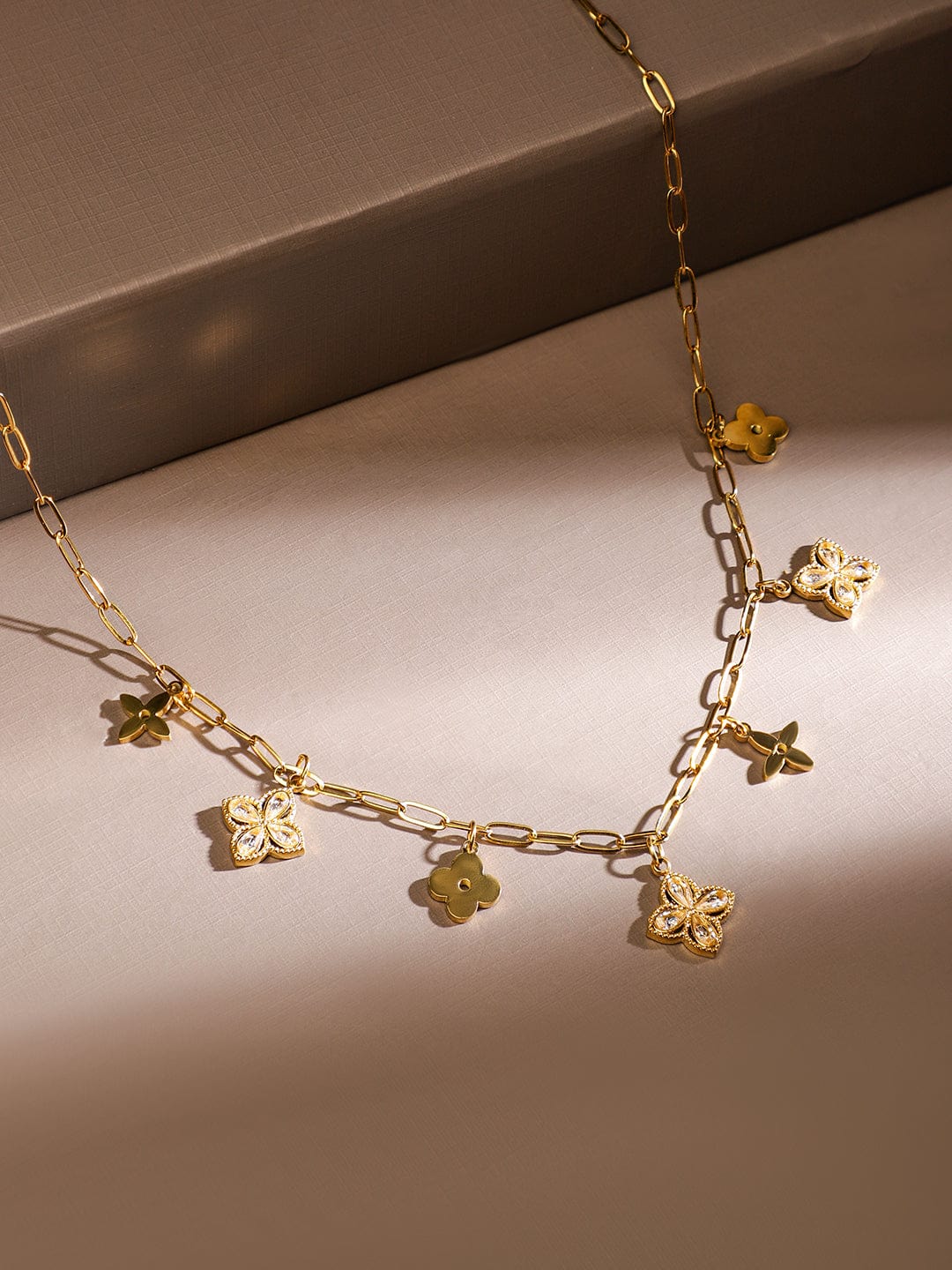 Rubans 18K Gold-Plated Stainless Steel Tarnish-Free Waterproof Floral Charm Chain Necklace