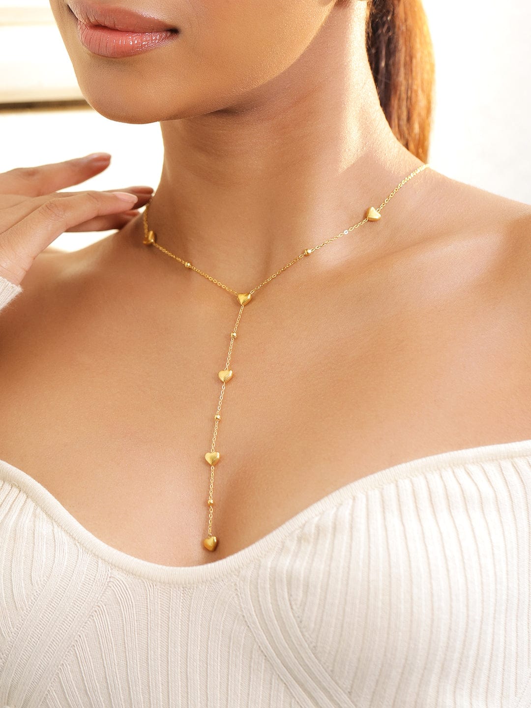 Rubans 18K Gold-Plated Stainless Steel Tarnish-Free Waterproof Heart Charm Layer Necklace RV30N407849