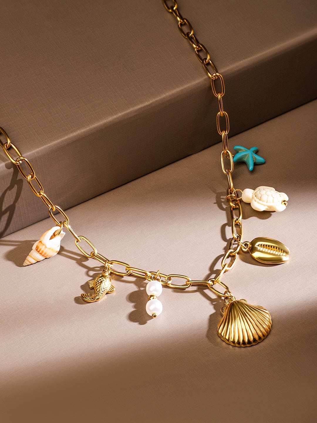 Rubans 18K Gold-Plated Stainless Steel Tarnish-Free Waterproof Sea-Inspired Charm Necklace