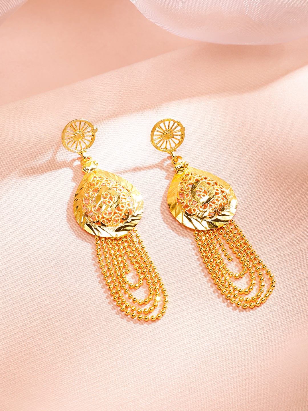 Rubans 18K Gold-Plated Textured Disc & Multi-Layer Beaded Statement Necklace Set for Women