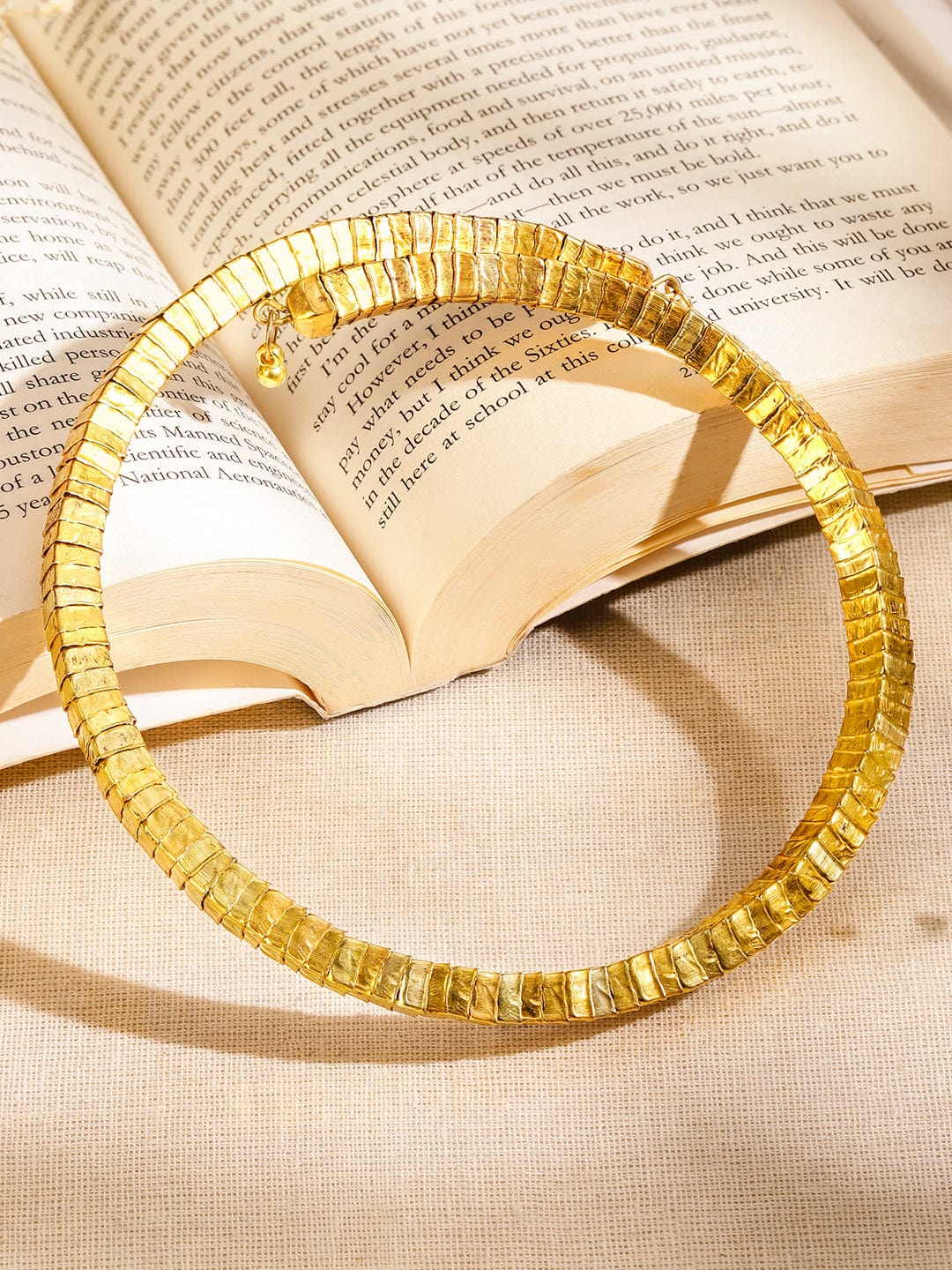 Rubans 18K Gold-Plated Textured Link Statement Bold Choker Necklace for Women