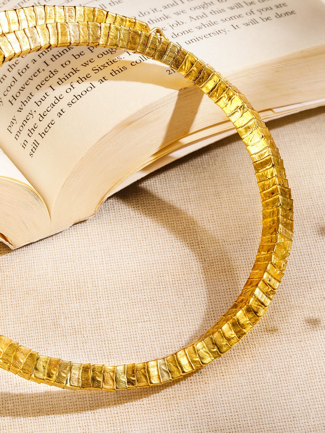 Rubans 18K Gold-Plated Textured Link Statement Bold Choker Necklace for Women