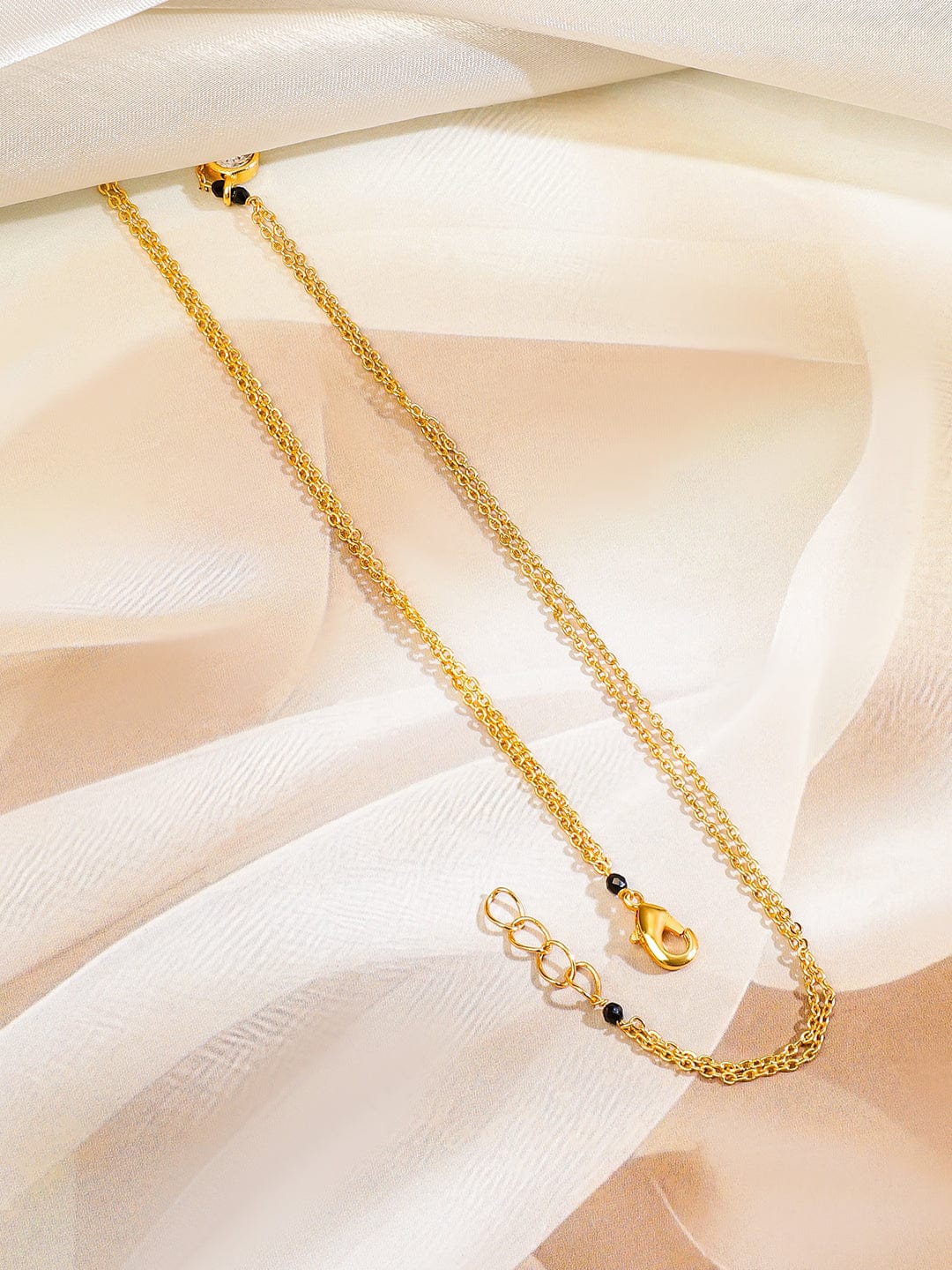 Rubans 18K Gold-Plated White Cubic Zirconia Studded Minimal Mangalsutra Necklace with Black Beaded Chain