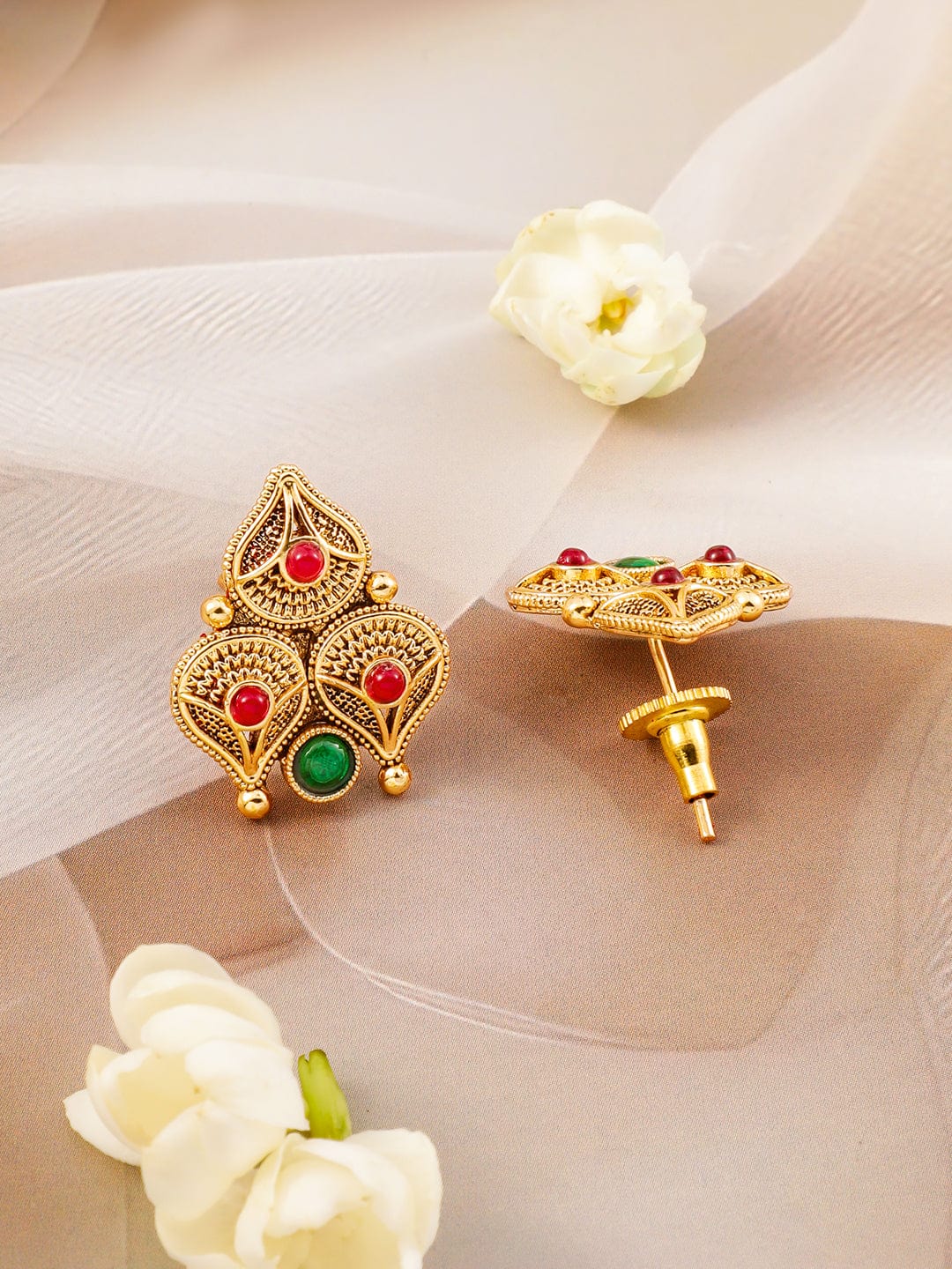 Rubans 22k Gold-Plated Emerald Kundan-Studded & Beaded Necklace Set