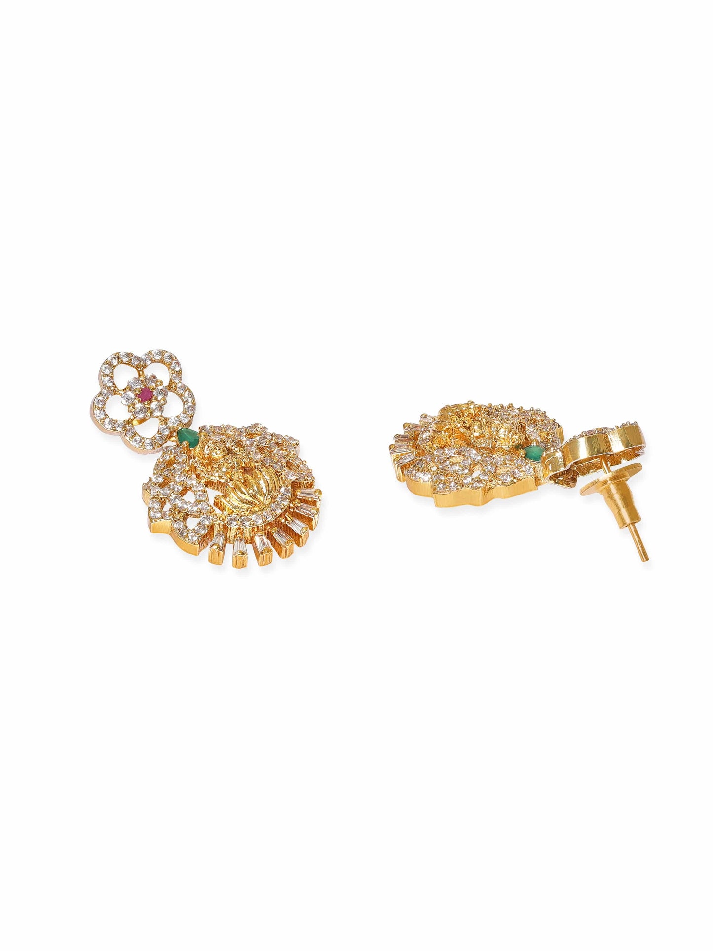 Rubans 22K Gold-Plated Goddess Motif Kemp & Zirconia Crystal Studded Pearl Beaded Handcrafted Necklace Set