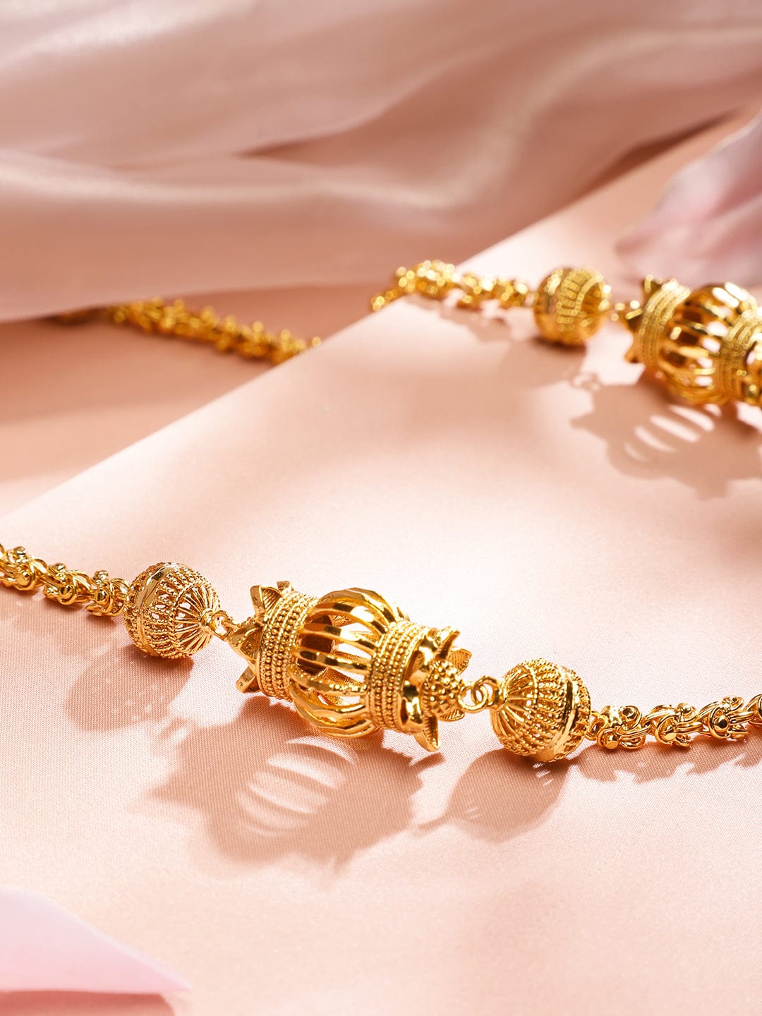 Rubans 22K Gold-Plated Handcrafted Long Necklace with Ornate Beaded Motifs for Women