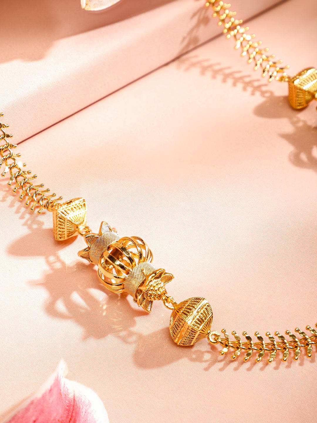 Rubans 22K Gold-Plated Long Layered Golden Beaded Traditional Necklace for Women