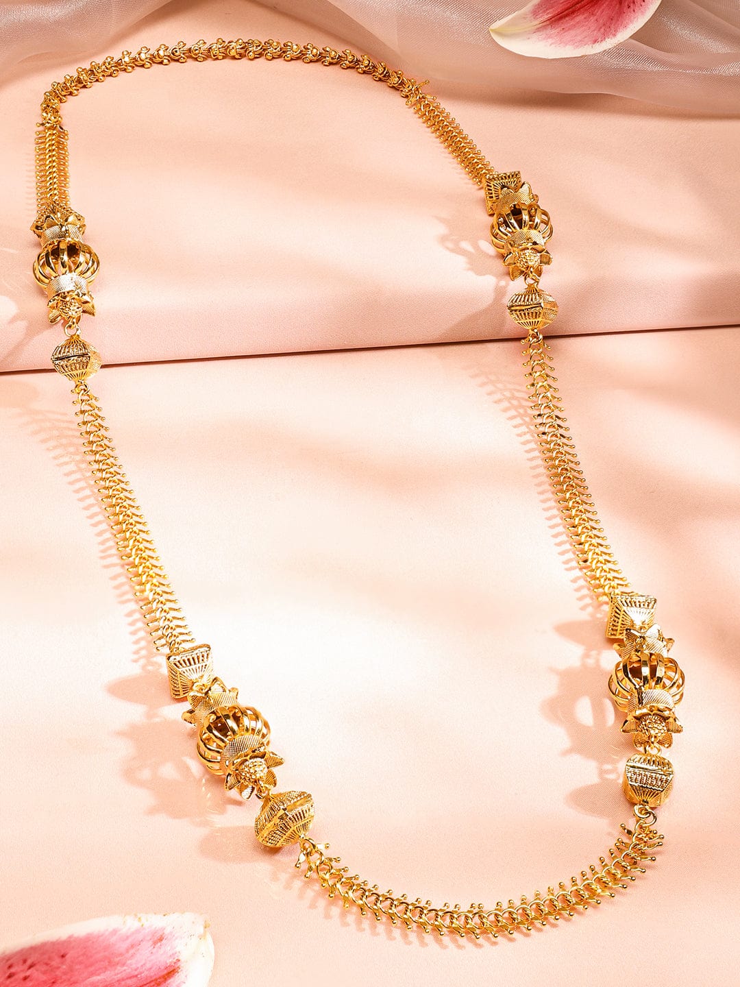 Rubans 22K Gold-Plated Long Layered Golden Beaded Traditional Necklace for Women