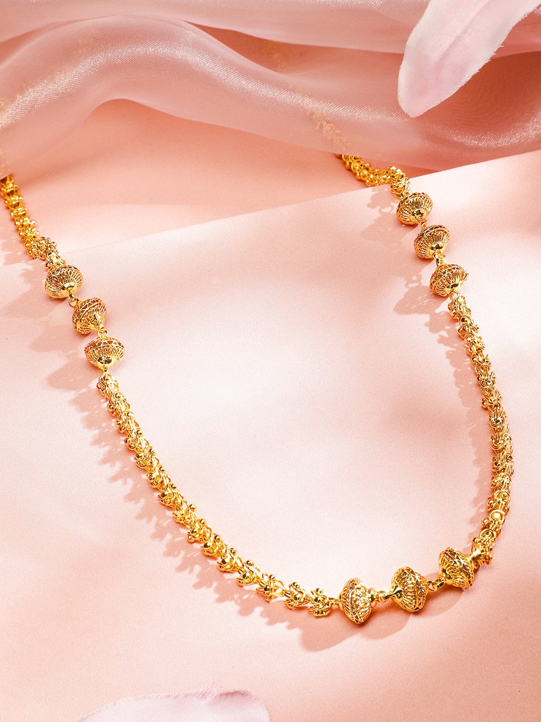 Rubans 22K Gold-Plated Long Layered Golden Beaded Traditional Necklace for Women