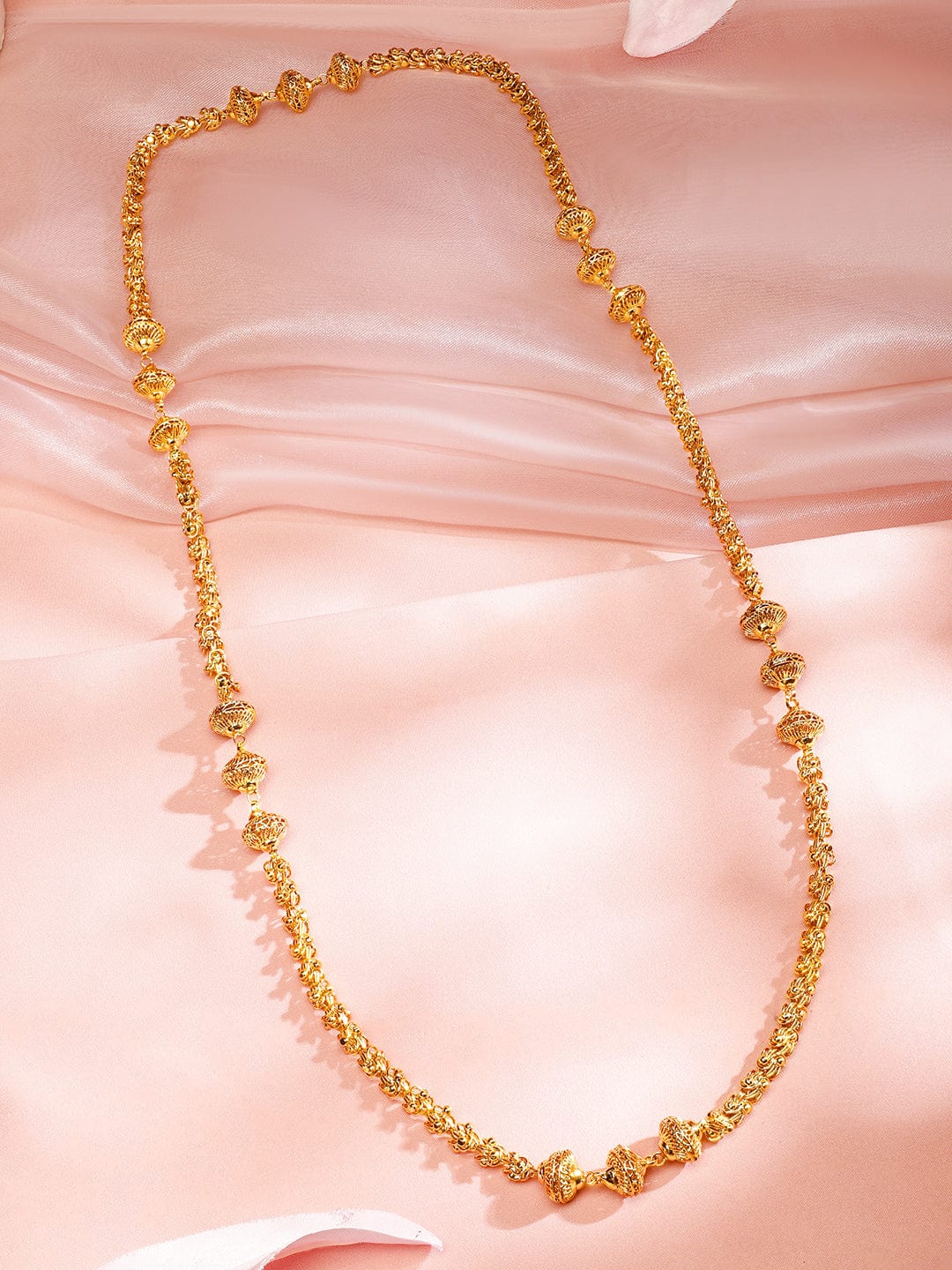 Rubans 22K Gold-Plated Long Layered Golden Beaded Traditional Necklace for Women