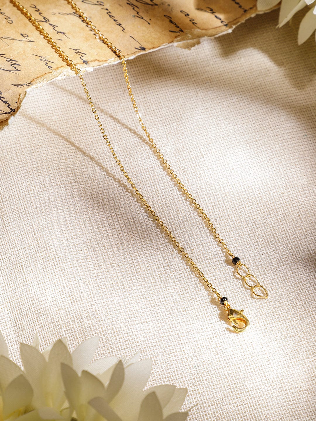 Rubans 22K Gold-Plated Mangalsutra Necklace with Black Beads, Heart-Shaped Pendant & Cubic Zirconia for Women