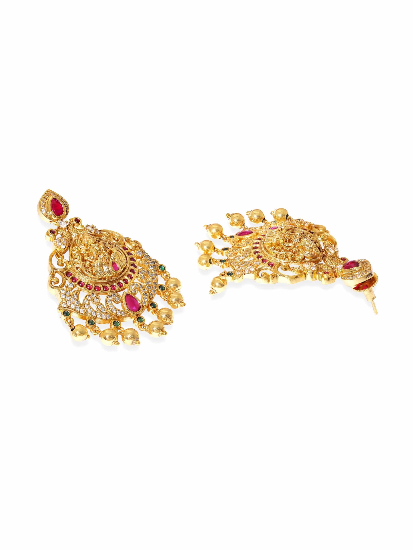 Rubans 22K Gold plated Red Crystal Zirconia Handcrafted Luxury Necklace Set