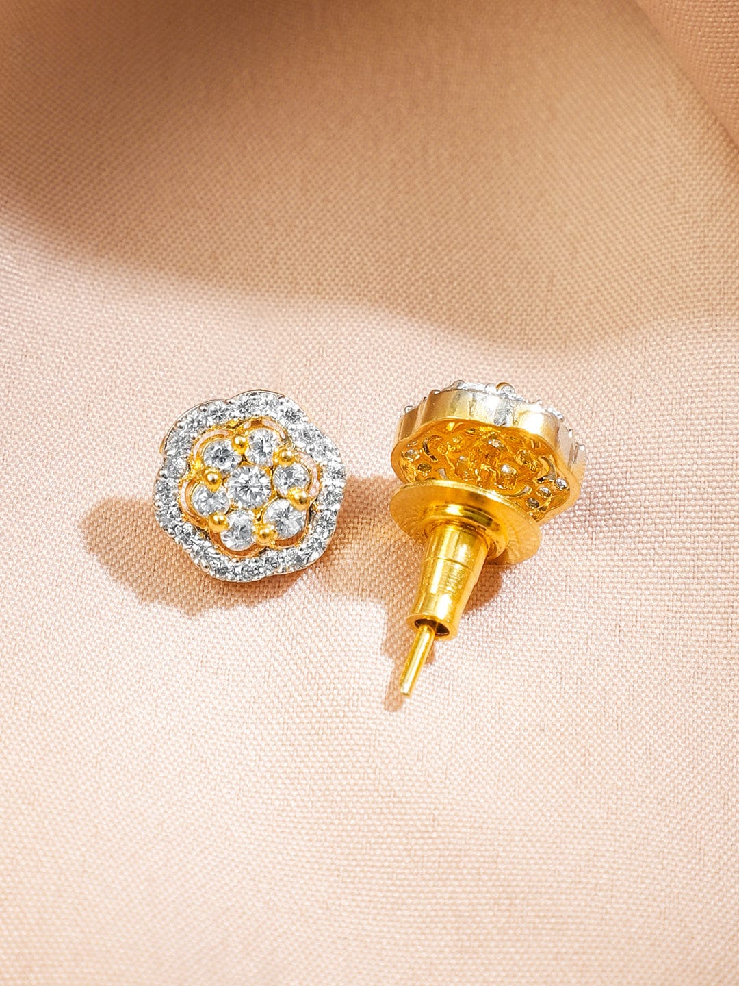 Rubans 22K Gold-Plated White Cubic Zirconia Floral Pendant Necklace Set