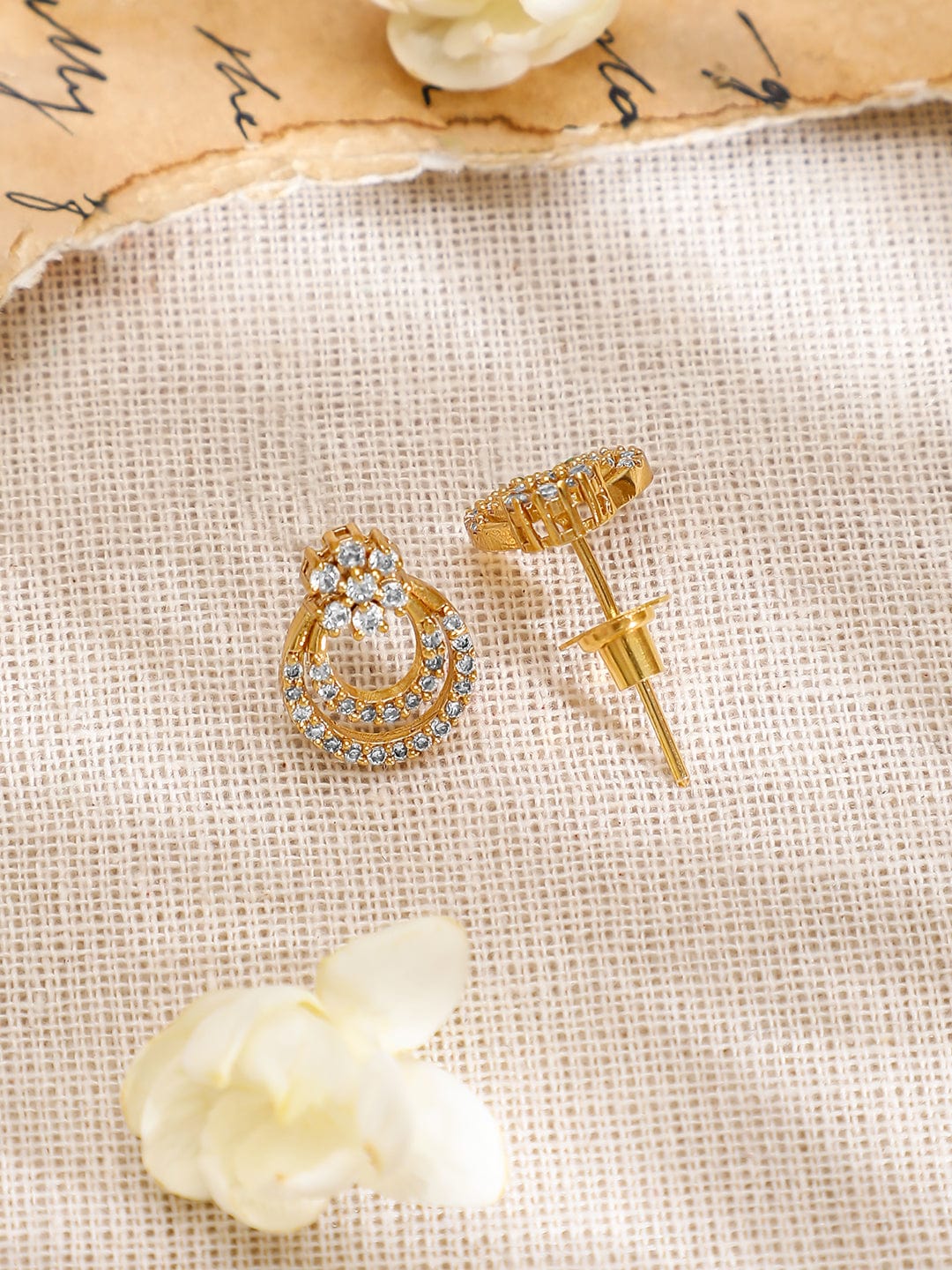 Rubans 22K Gold-Plated White Cubic Zirconia Studded Elegant Necklace Set with Earrings