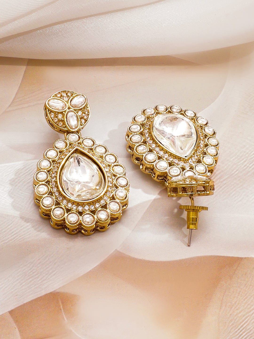 Rubans 22K Gold-Plated White Kundan & Cubic Zirconia Stone Studded Necklace Set