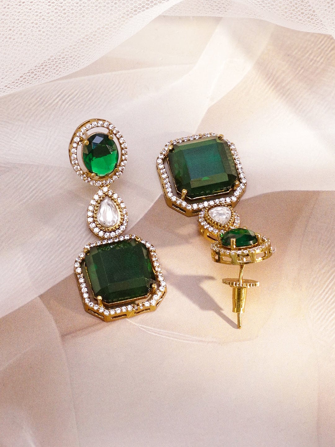 Rubans 24K Gold-Plated Emerald Green & AAA Cubic Zirconia Multi-Layer Bridal Necklace Set
