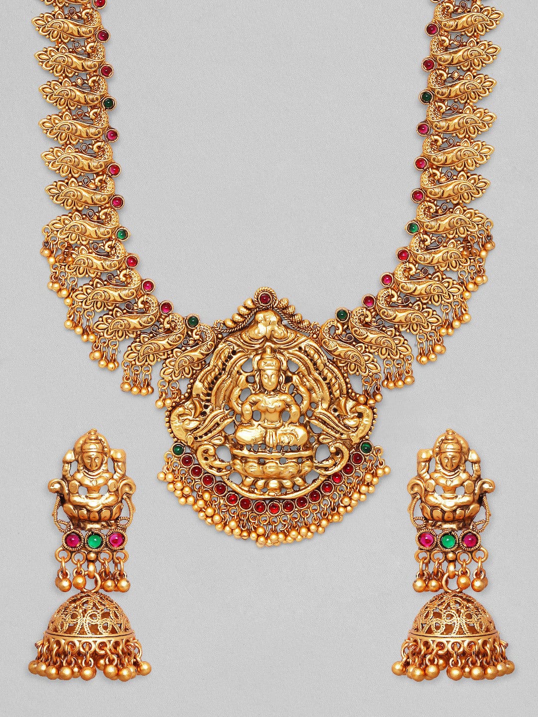 Rubans 24K Gold Plated Filigree Lakshmi Temple Necklace Set