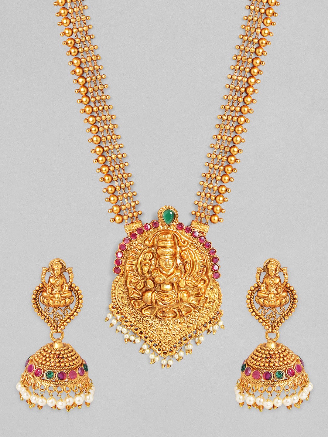 Rubans 24K Gold Plated Handcrafted Heavy Pendant Temple Necklace Set