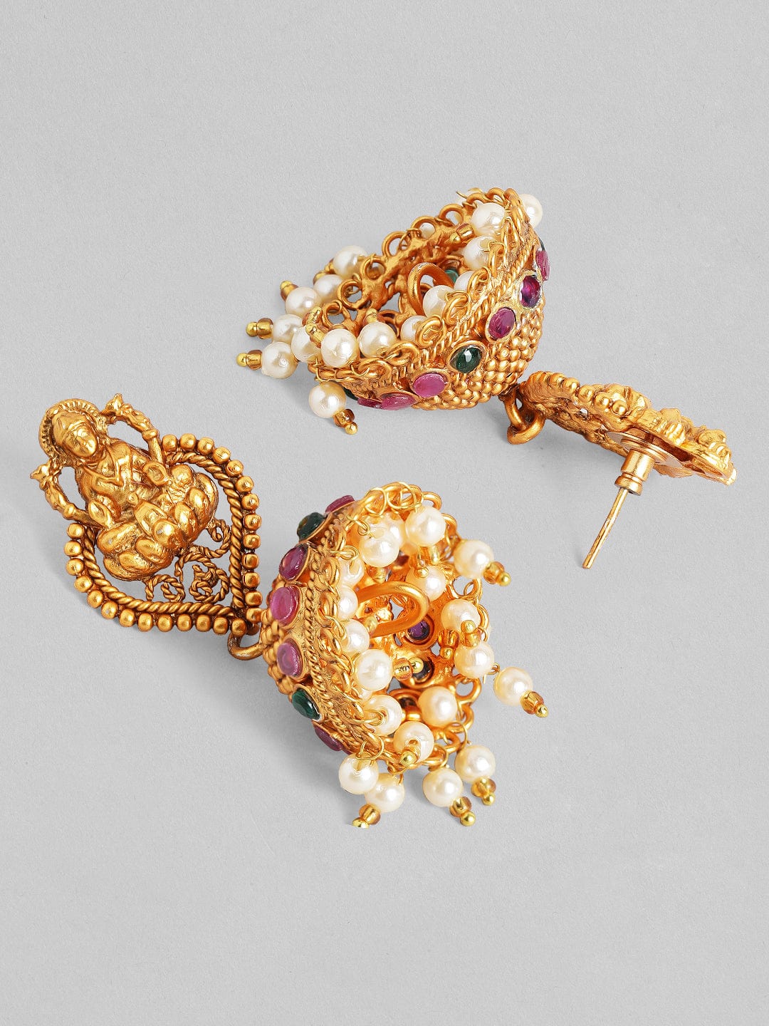 Rubans 24K Gold Plated Handcrafted Heavy Pendant Temple Necklace Set