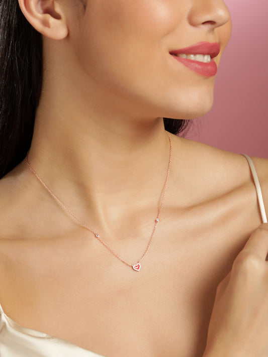 Rubans 925 Silver 18K Rose Gold Plated Red Heart Studded Charm Necklace