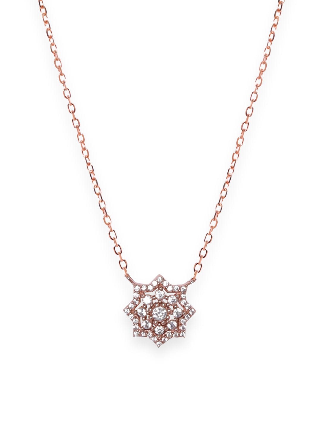 Rubans 925 Silver 18K Rose Gold Studded Flower Motif Pendant Minimal Necklace