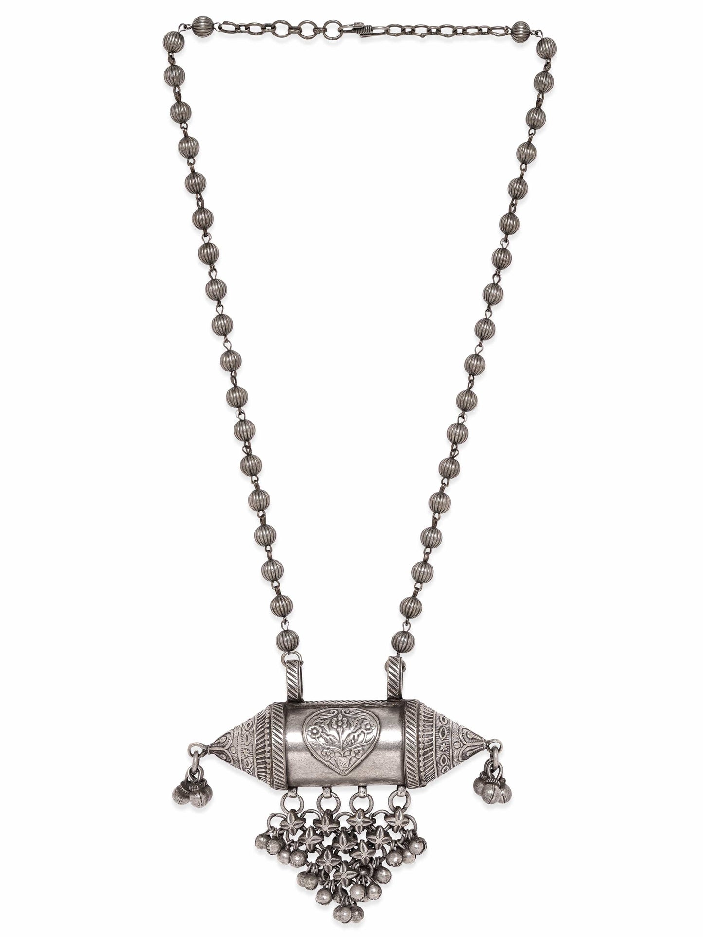 Rubans Bohemian Blossoms Oxidized Silver Plated Floral Necklace with Ghungroo Hangings