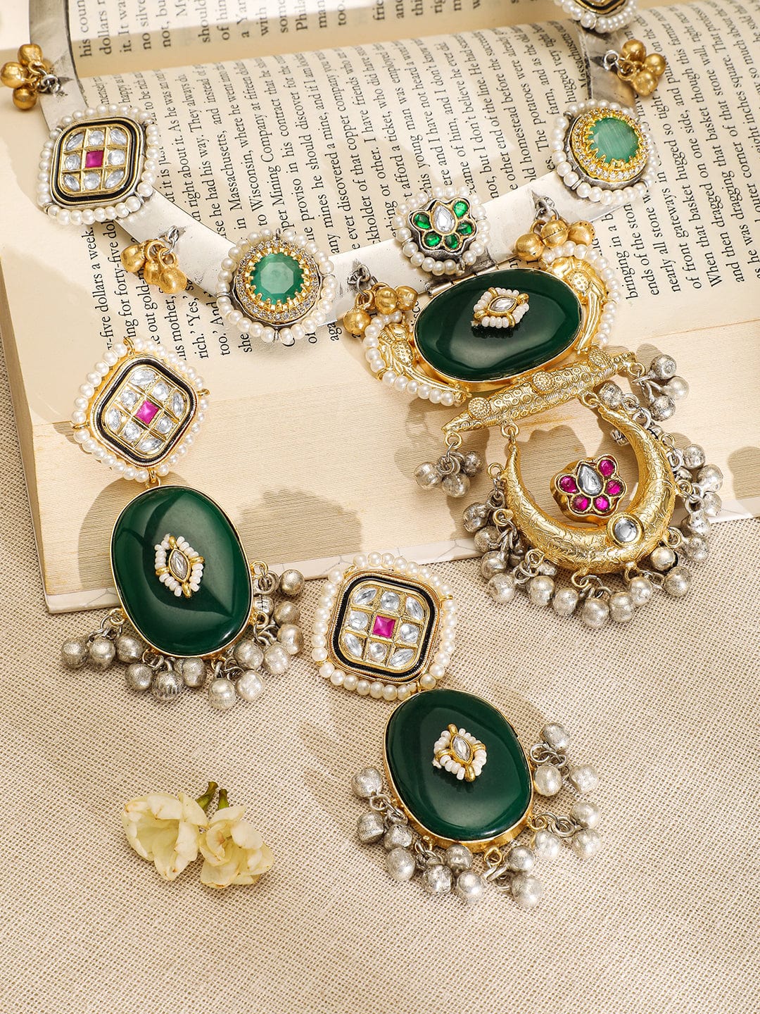 Rubans Dual Plated Kundan-Studded & Beaded Necklace and Earrings