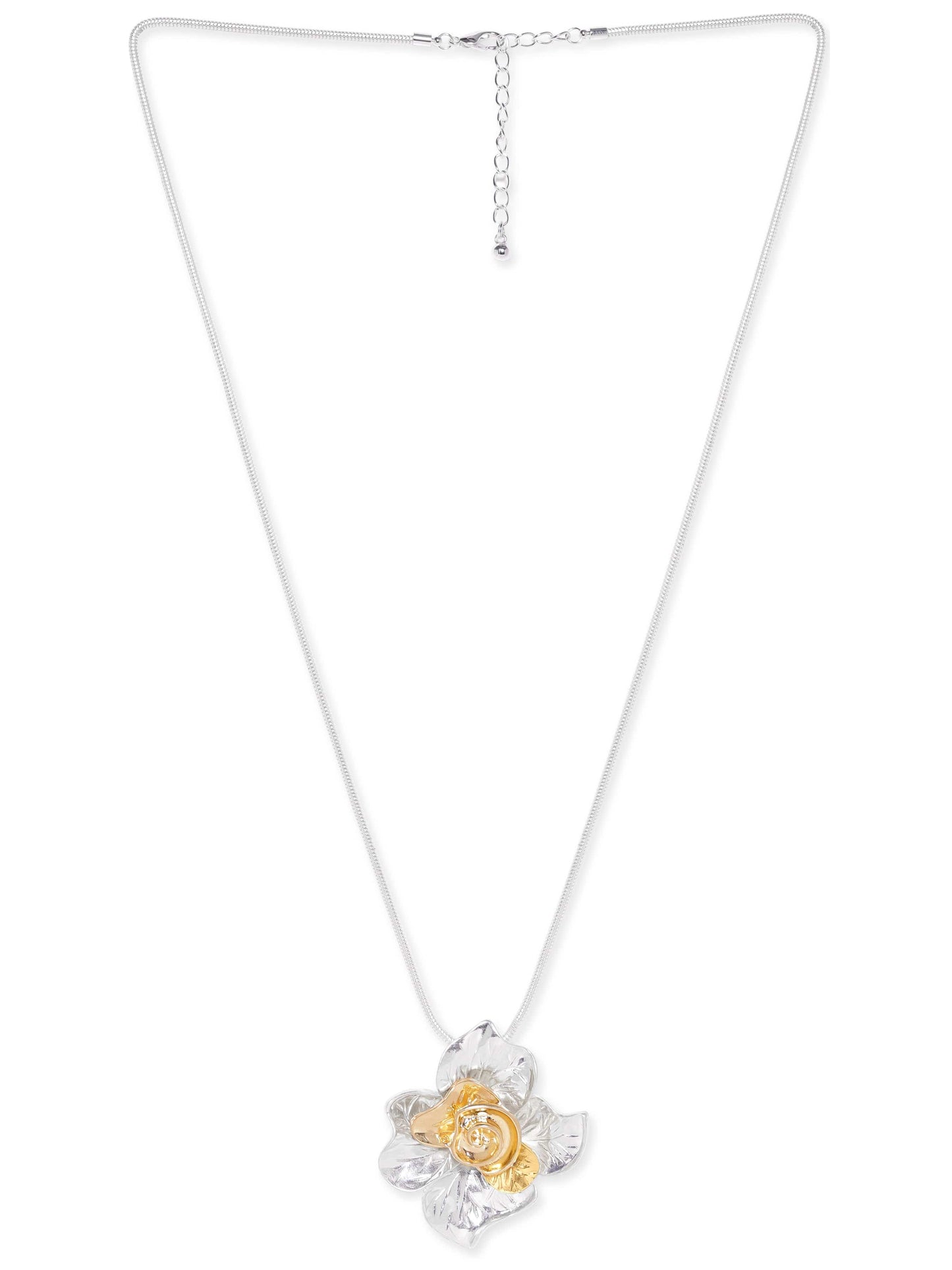 Rubans Dual Tone Plated Floral Pendant Statement Copper Necklace
