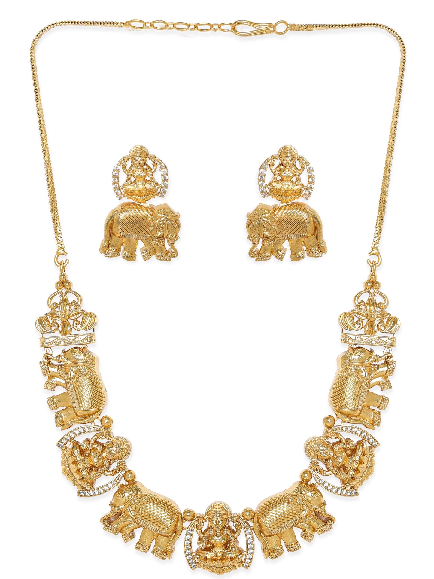 Rubans Gilded Elegance Gold-Plated AD-studded Lakshmi Designer Necklace & Earrings