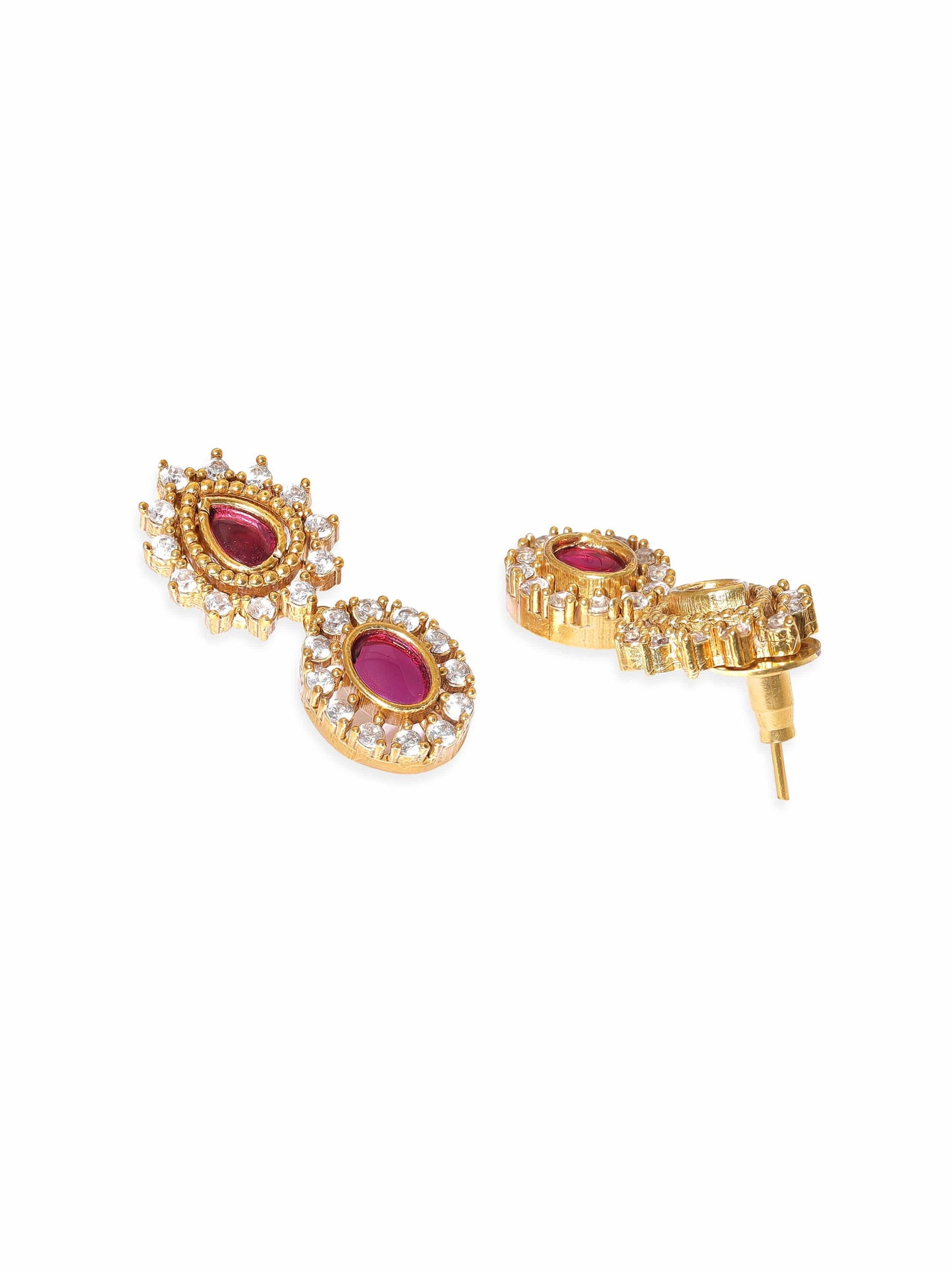 Rubans Glistening Gold Tone Necklace Set with Pink & White Stones