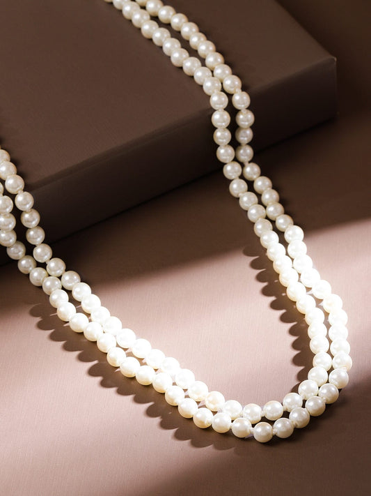 Rubans Glossy White Pearl Multi Layered Necklace Statement Jewelry