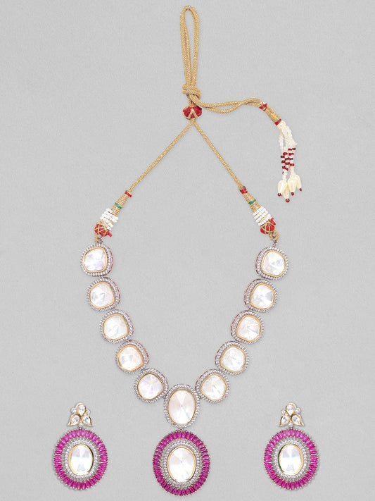 Rubans Gold Plated Contemporary Pink Polki Necklace Set