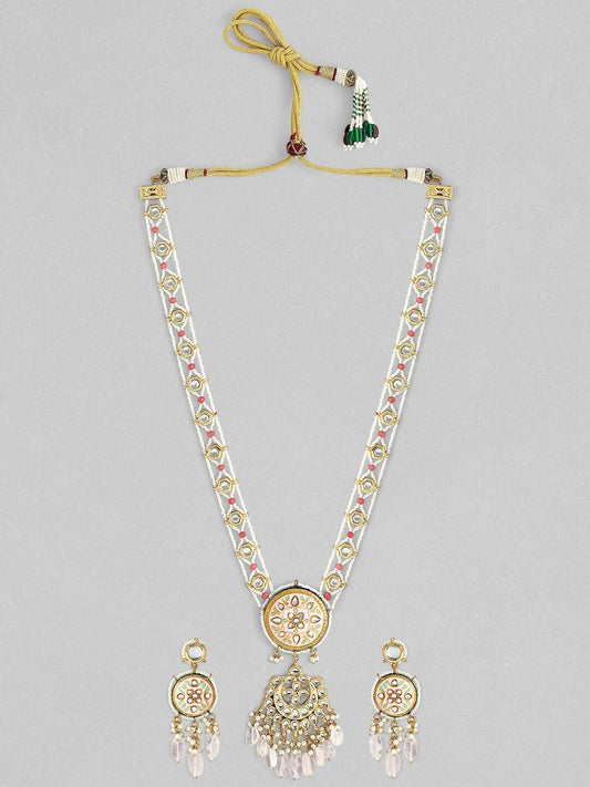 Rubans Gold Plated Handcrafted Beaded Kundan Studded Multicolour Necklace Set