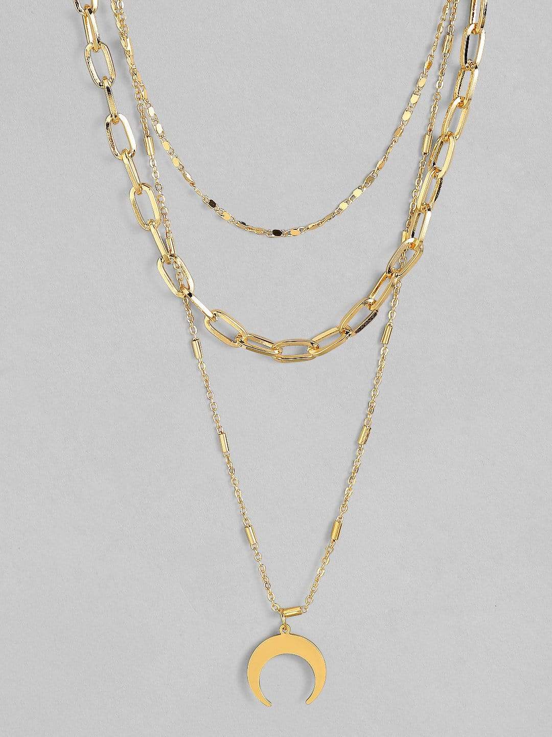 Rubans Gold Plated Handcrafted Interlinked Multi Layer Chain Necklace