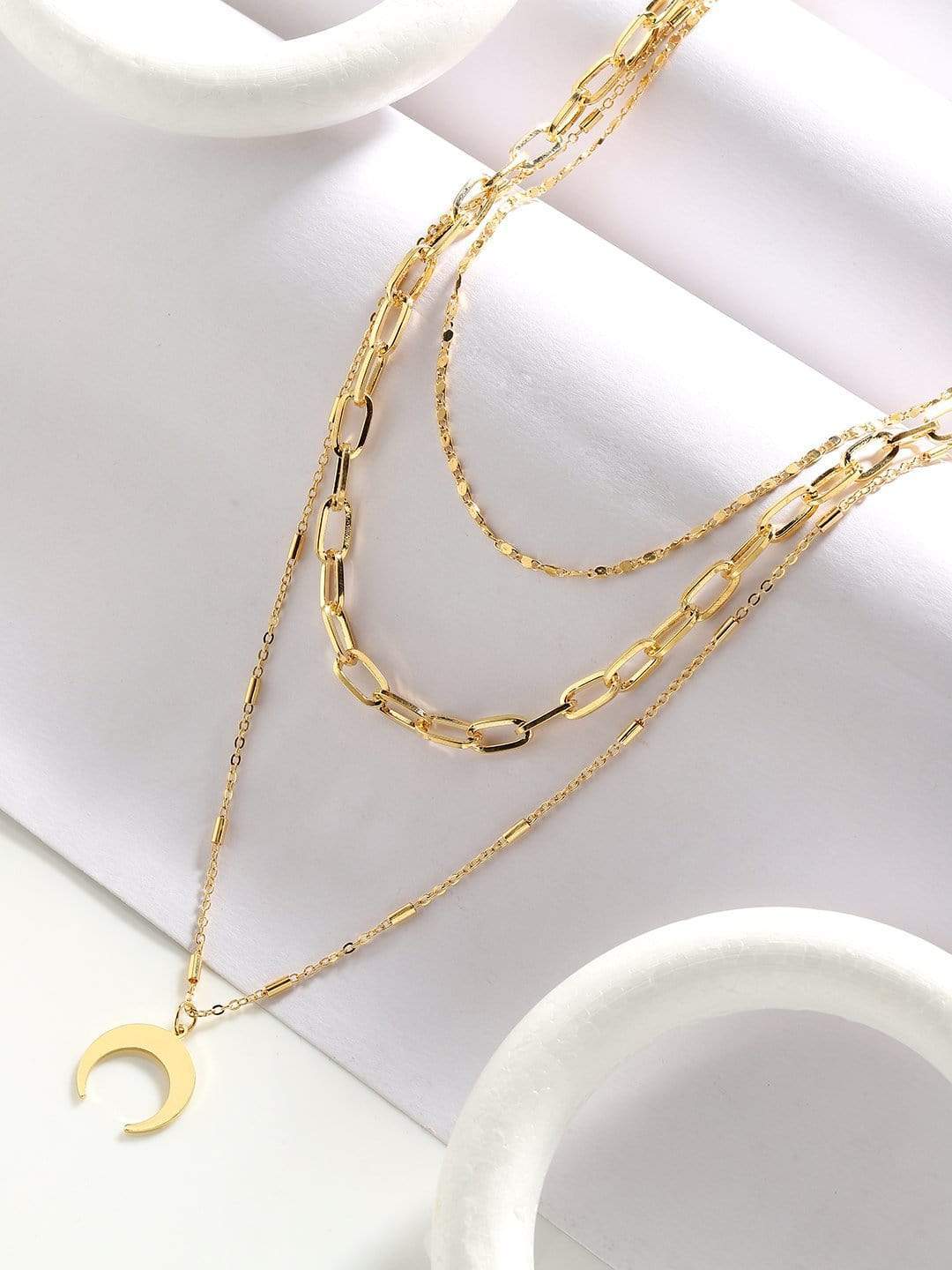 Rubans Gold Plated Handcrafted Interlinked Multi Layer Chain Necklace