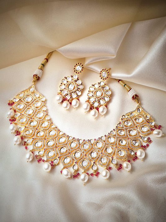 Rubans Gold Plated Polki Bridal Necklace Set