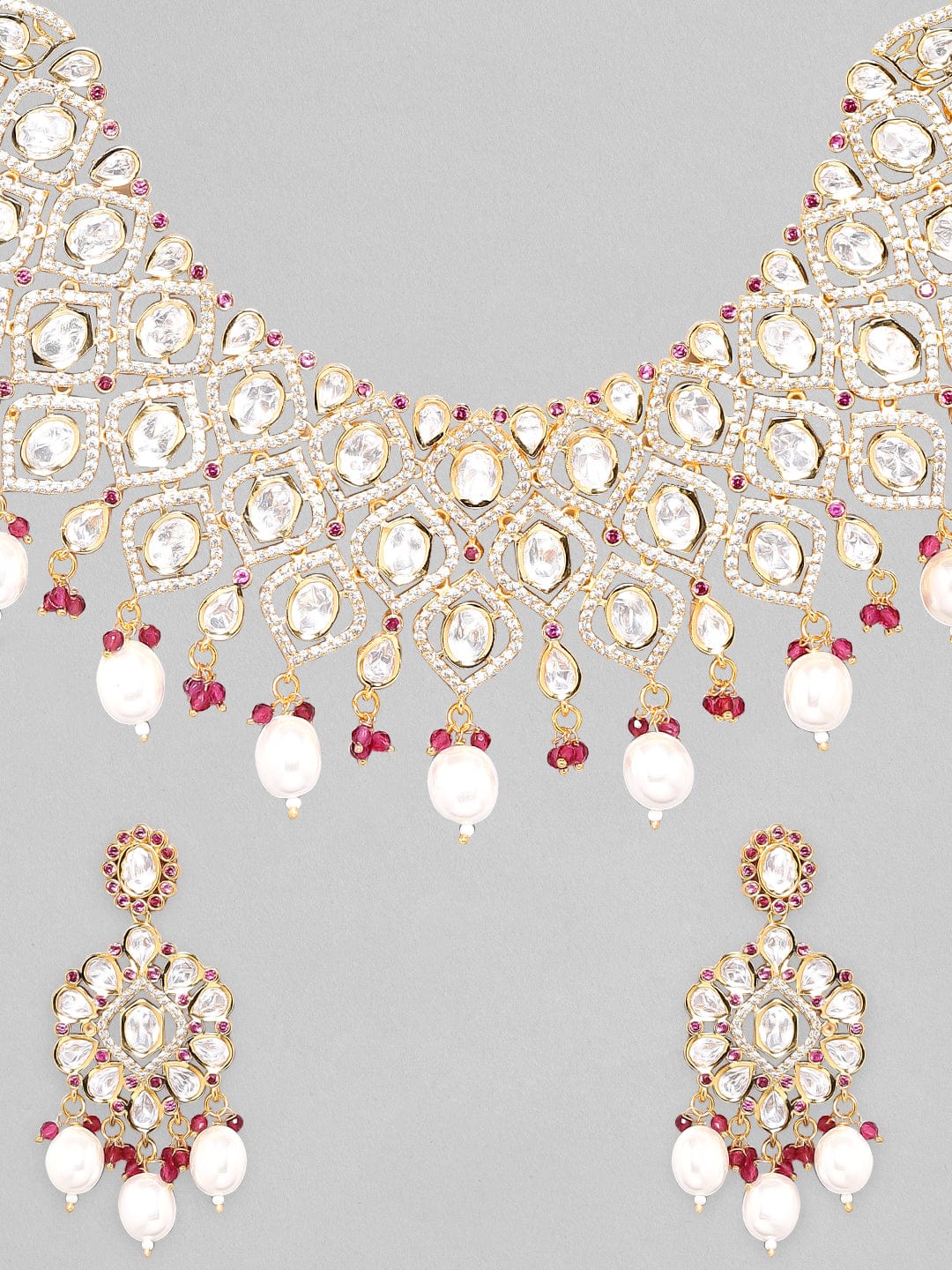 Rubans Gold Plated Polki Bridal Necklace Set